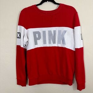 Victoria’s Secret PINK Long Sleeve Red and White Reflective Crew Neck Sweatshirt